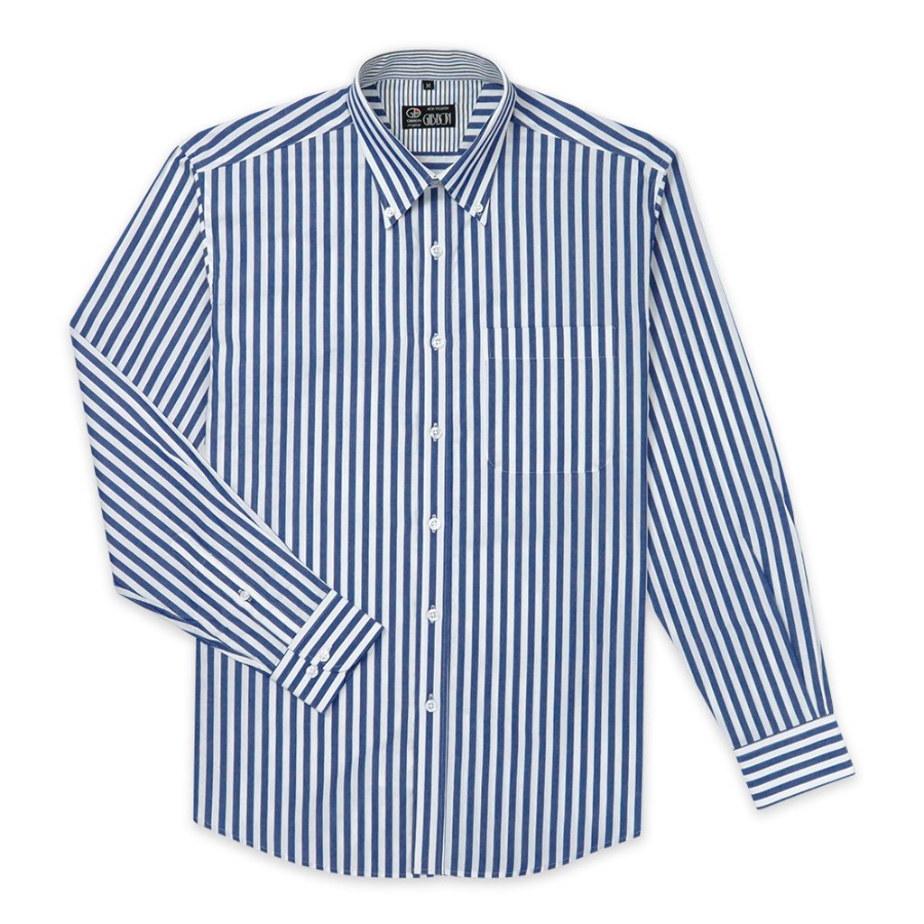 GIBBON 經典粗條紋休閒長袖襯衫藍條紋-3