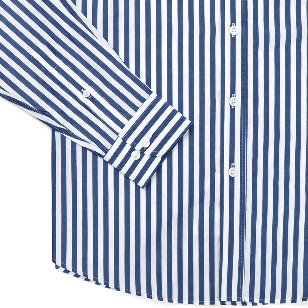 GIBBON 經典粗條紋休閒長袖襯衫藍條紋-5