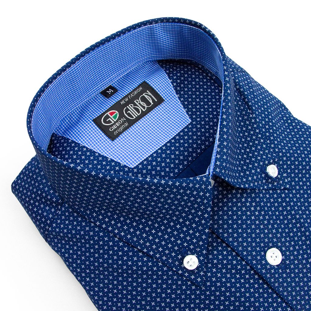 GIBBON 滿版星芒紋休閒長袖襯衫藍色-3