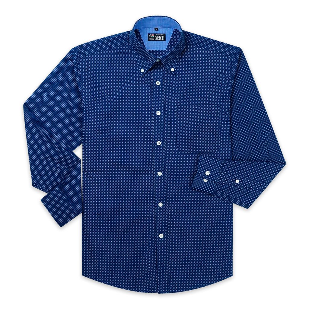 GIBBON 滿版星芒紋休閒長袖襯衫藍色-4