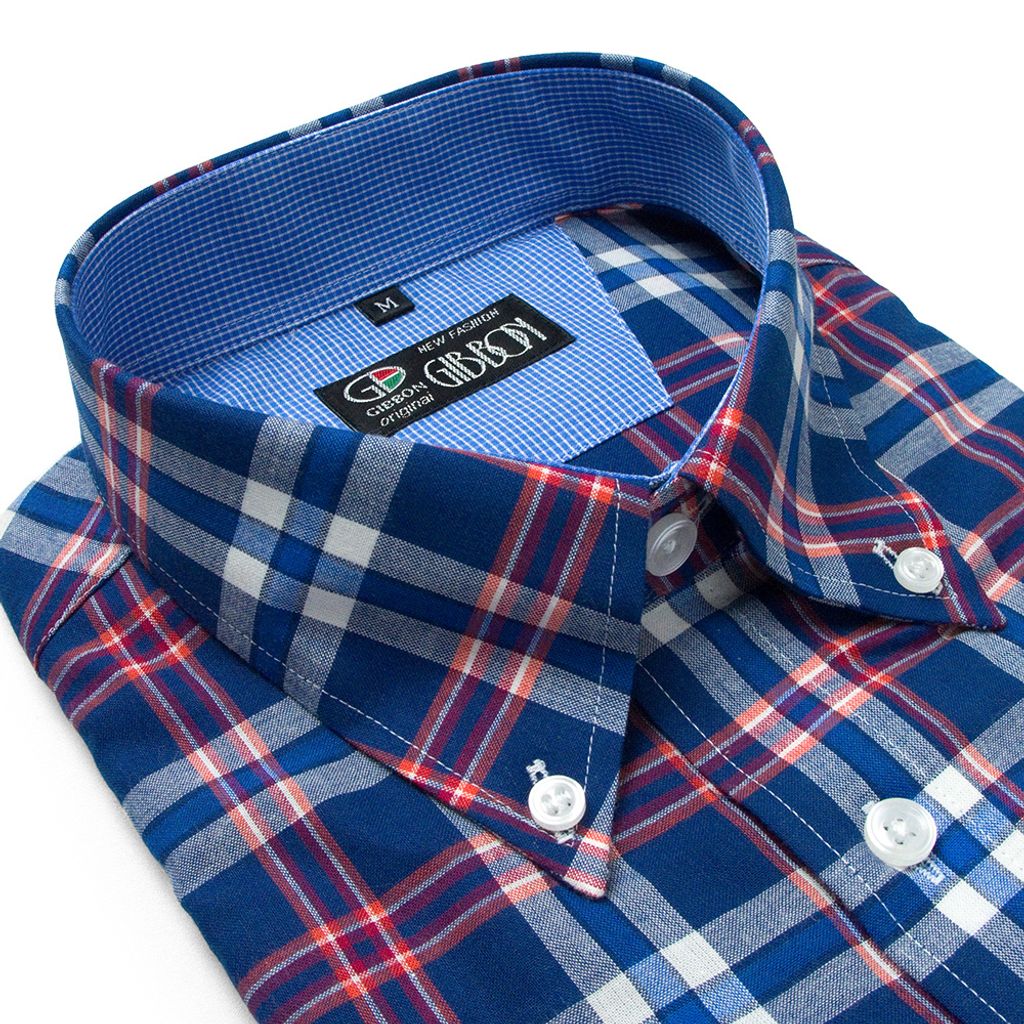 GIBBON 英倫風格紋休閒長袖襯衫藍紅格-3