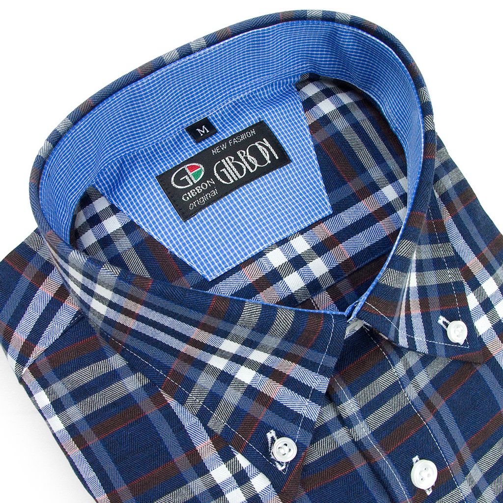 GIBBON 英倫風格紋休閒長袖襯衫藍格紋-3