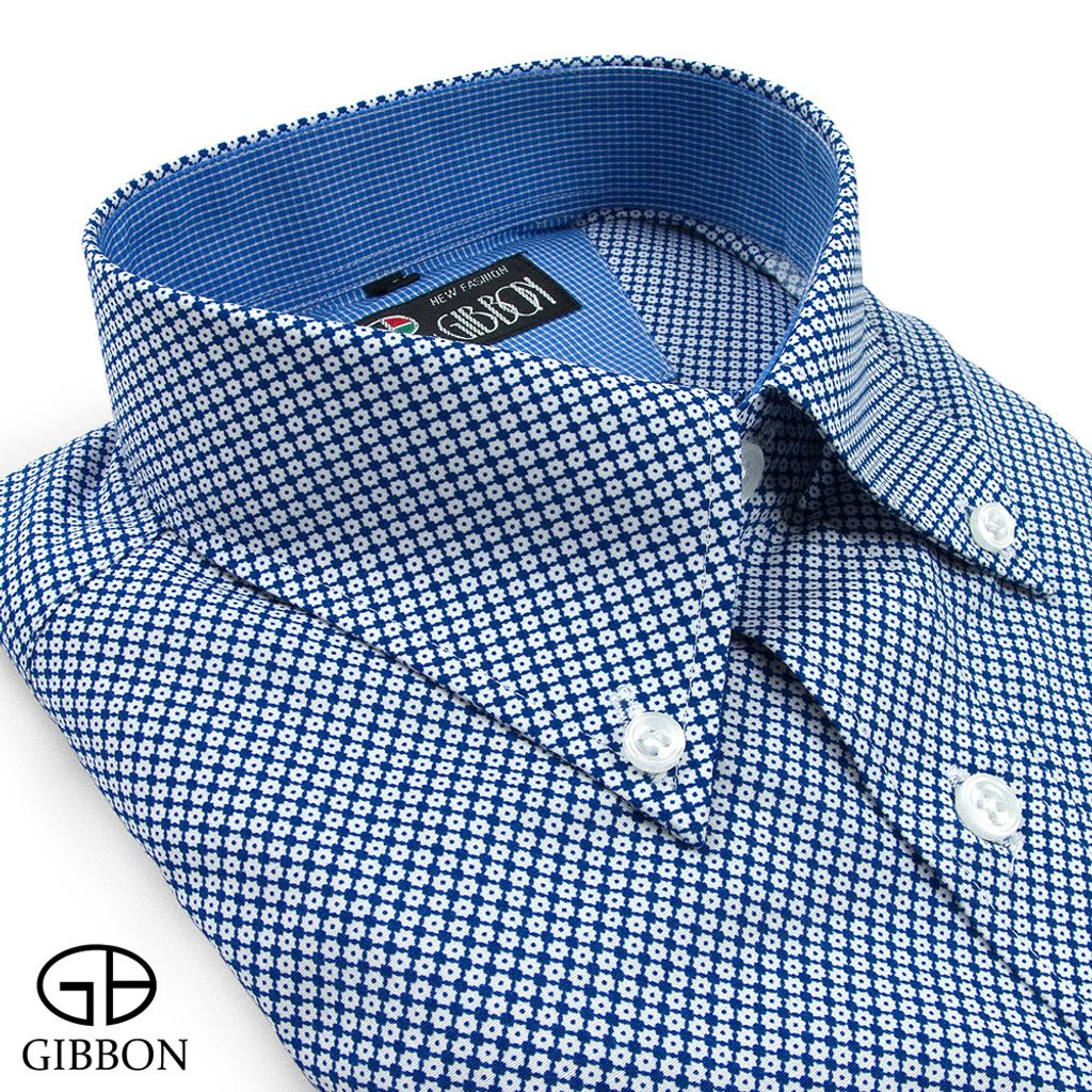 GIBBON 滿版小齒輪紋路裝飾休閒長袖襯衫藍白紋