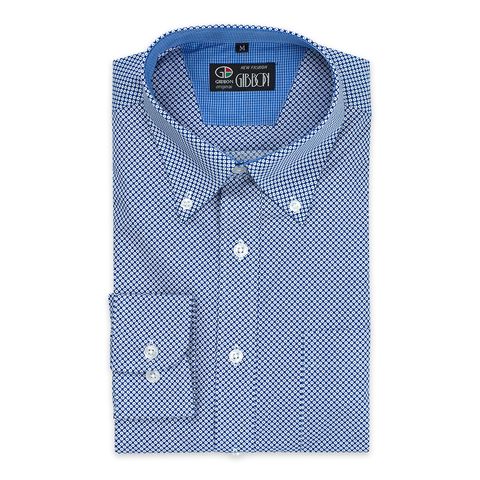 GIBBON 滿版小齒輪紋路裝飾休閒長袖襯衫藍白紋-2