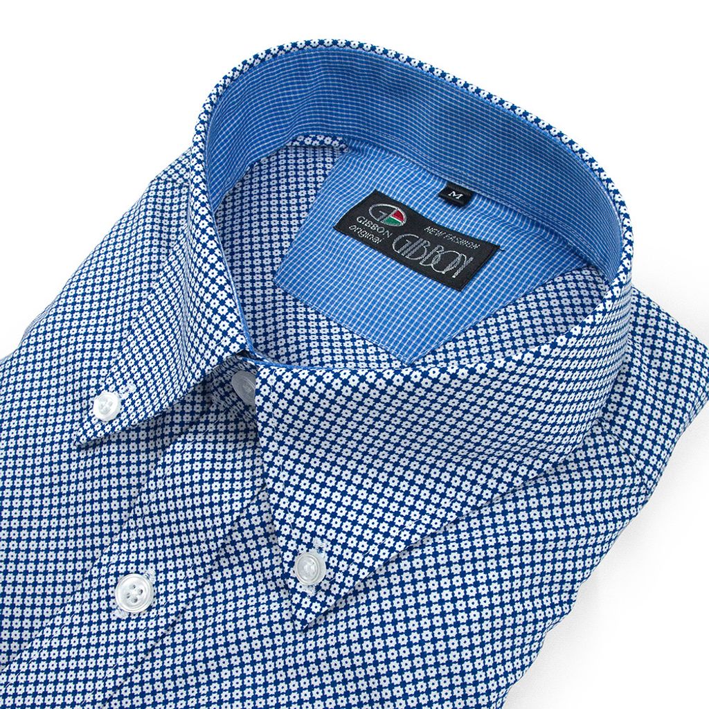 GIBBON 滿版小齒輪紋路裝飾休閒長袖襯衫藍白紋-3