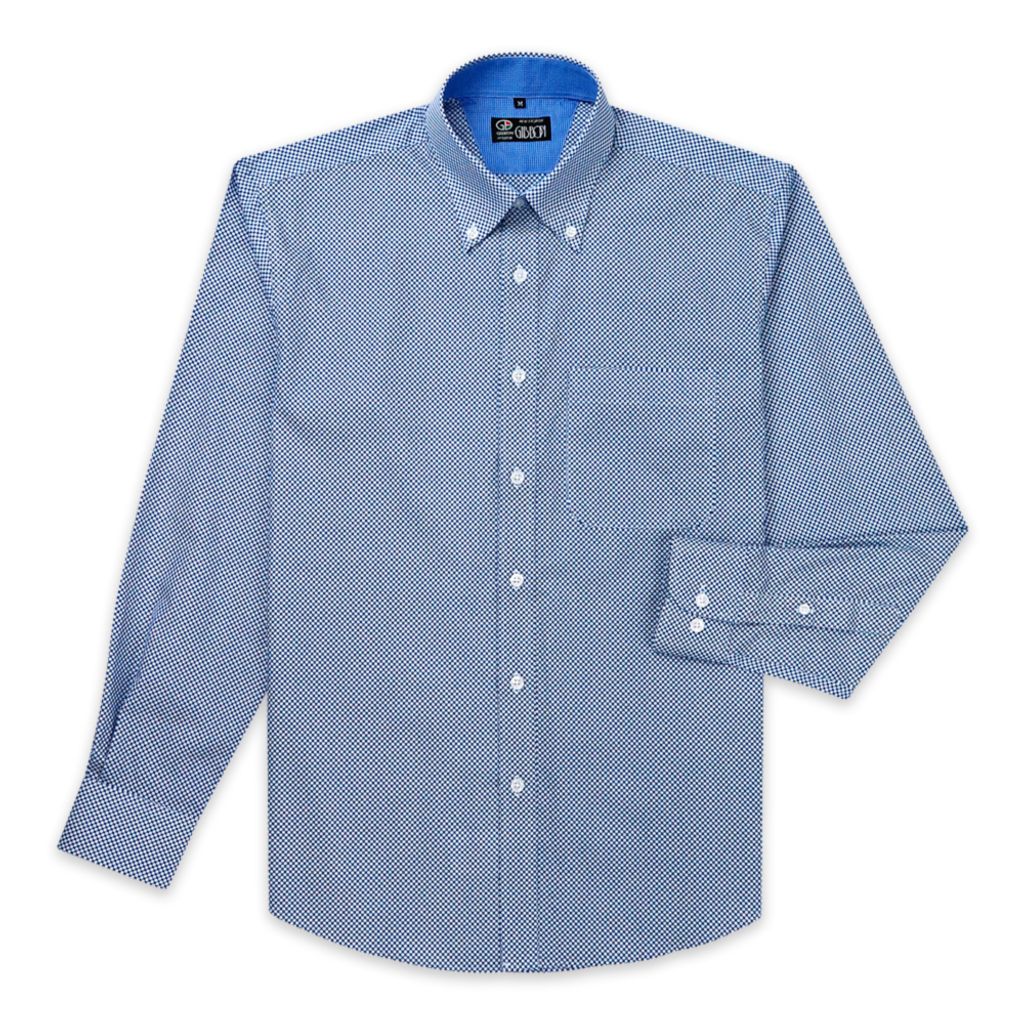 GIBBON 滿版小齒輪紋路裝飾休閒長袖襯衫藍白紋-4
