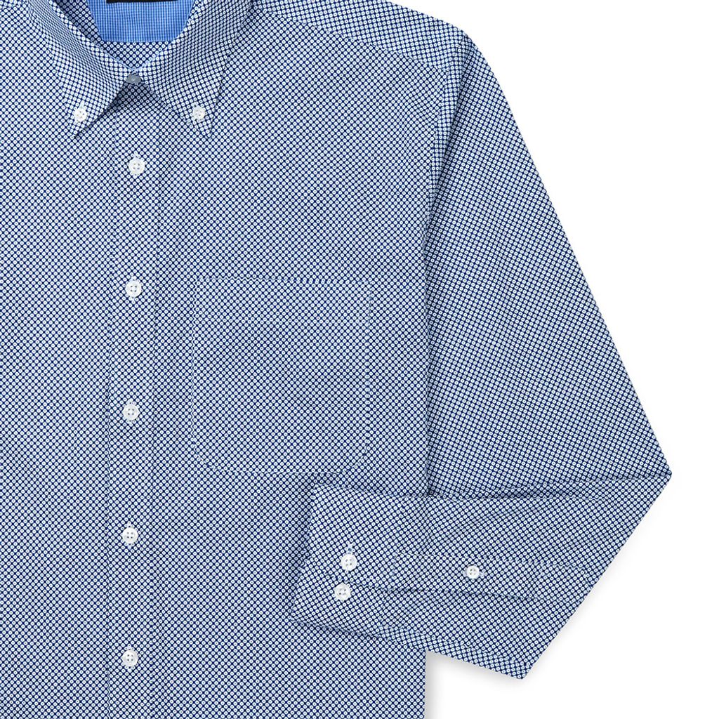 GIBBON 滿版小齒輪紋路裝飾休閒長袖襯衫藍白紋-5