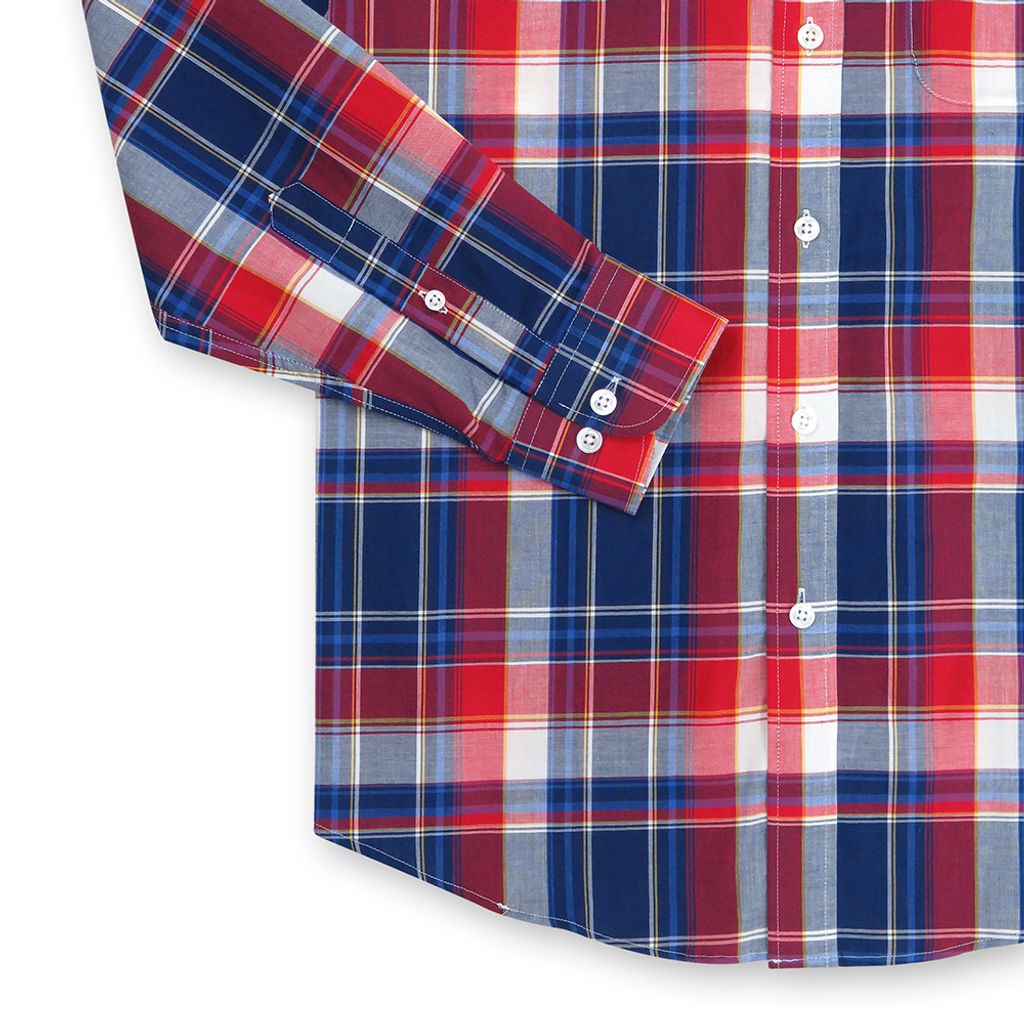 GIBBON 英倫風格紋休閒長袖襯衫紅藍格-6