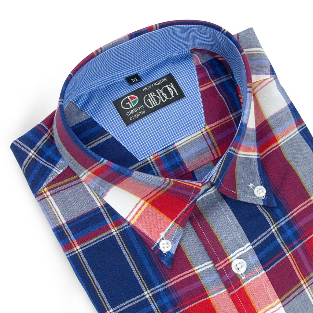 GIBBON 英倫風格紋休閒長袖襯衫紅藍格-3