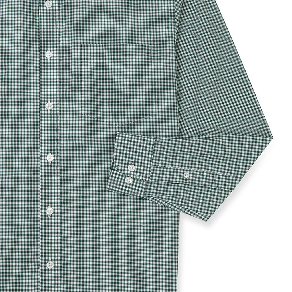 GIBBON 綠白格紋純棉休閒長袖襯衫-5