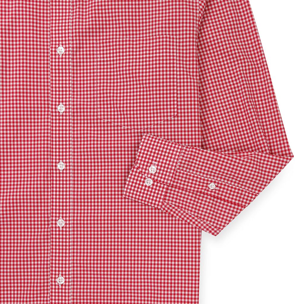 GIBBON 紅白格紋純棉休閒長袖襯衫-5