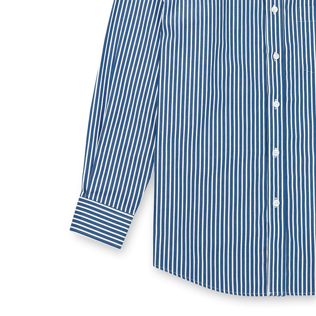 GIBBON 經典粗條紋休閒長袖襯衫深藍條-6