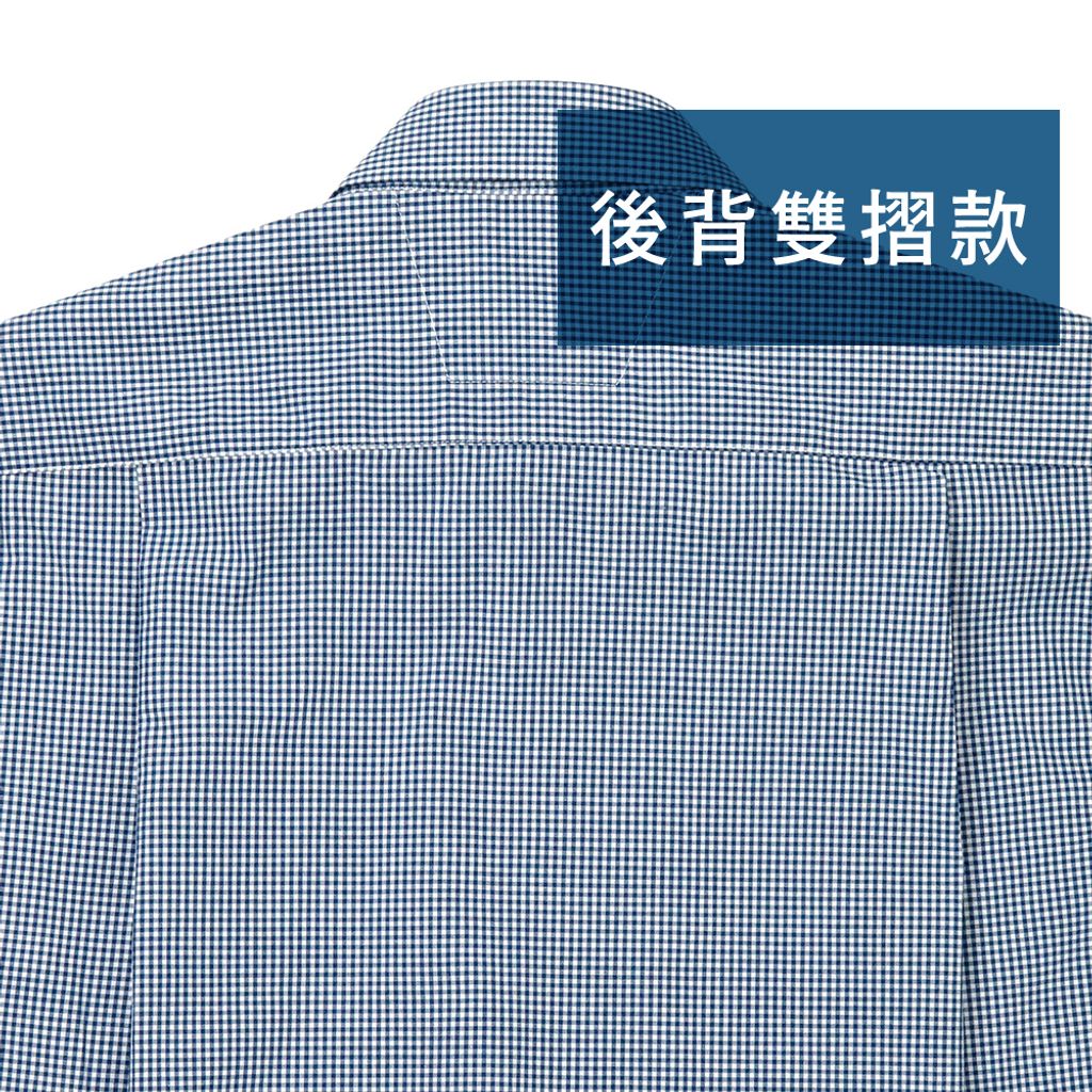 GIBBON 海軍藍細格紋純棉休閒長袖襯衫-後背雙摺款-2