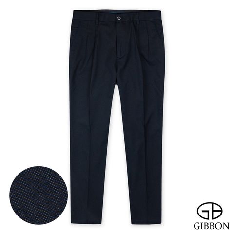 GIBBON吉朋-天絲點線紋舒棉彈性休閒褲-黑藍 30-42 平口/打摺