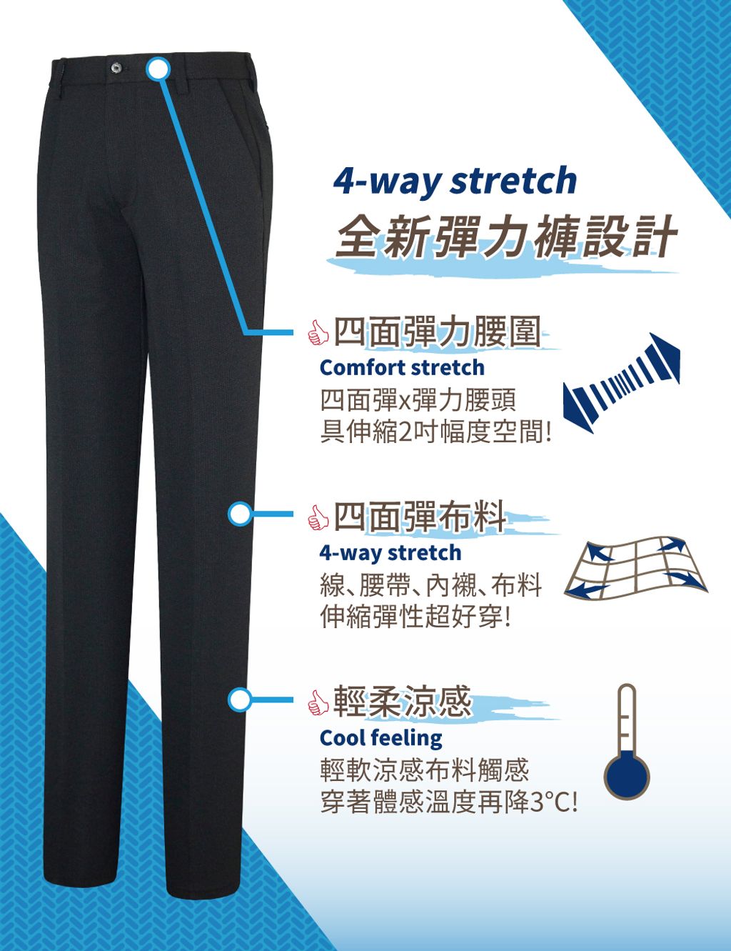 GIBBON 全彈性腰圍極致舒適涼感機能西裝褲(二款任選)-功能圖