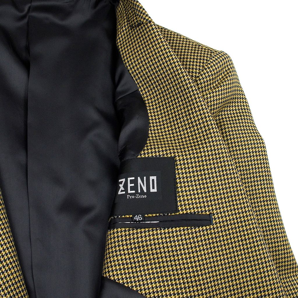 ZENO傑諾-千鳥格紋羊毛獵裝外套-卡其-5