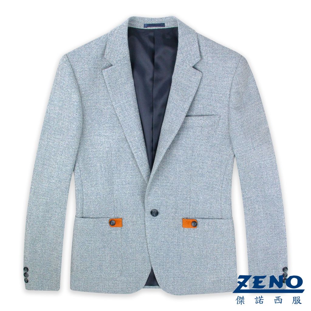ZENO傑諾-舒適羊毛修身款獵裝外套-灰藍 46-52