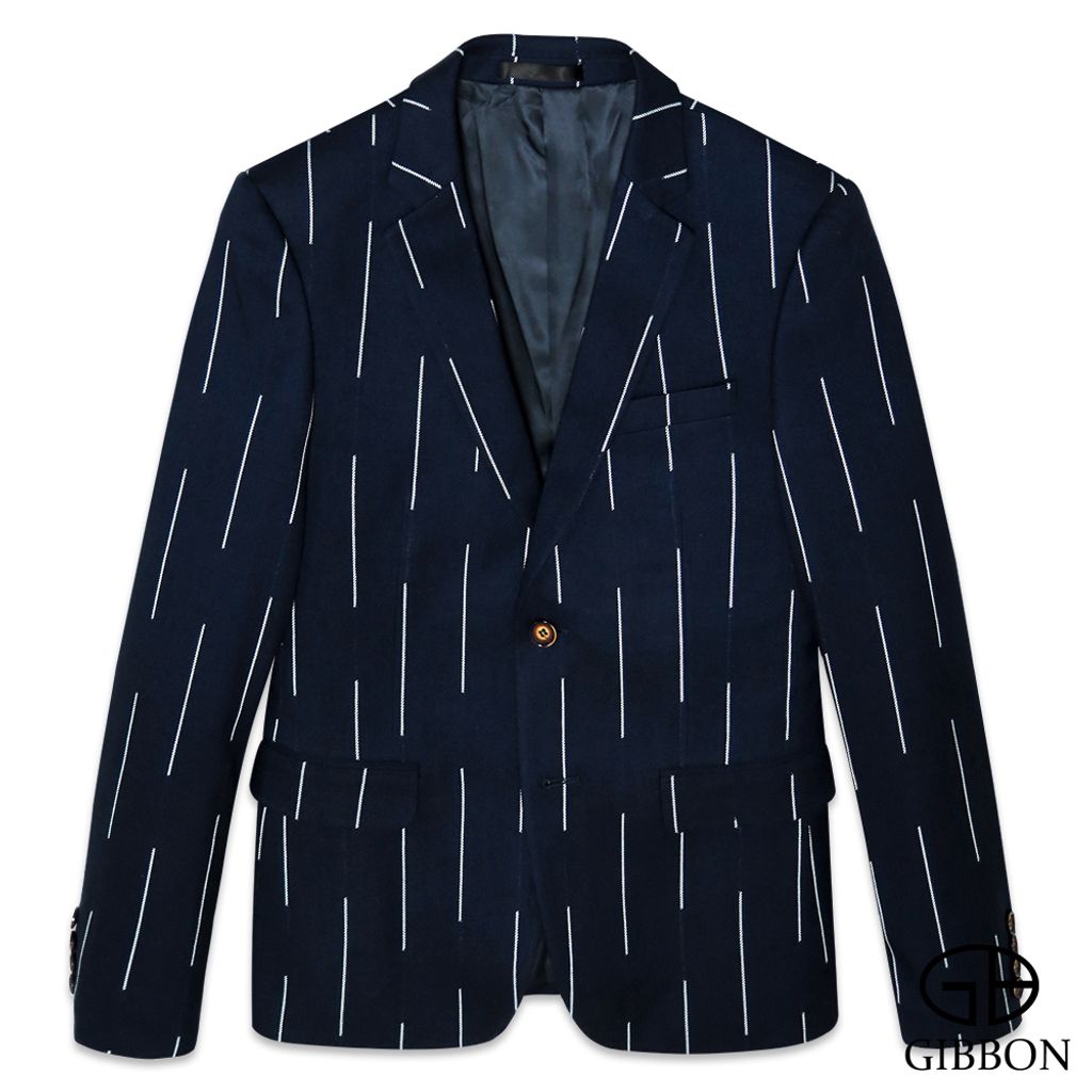 GIBBON吉朋-韓版型男修身西裝外套-條紋藍 46-50