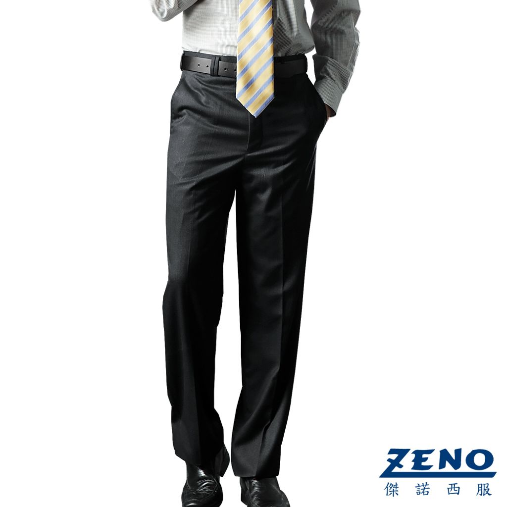 ZENO傑諾-經典條紋平面西裝褲-黑色