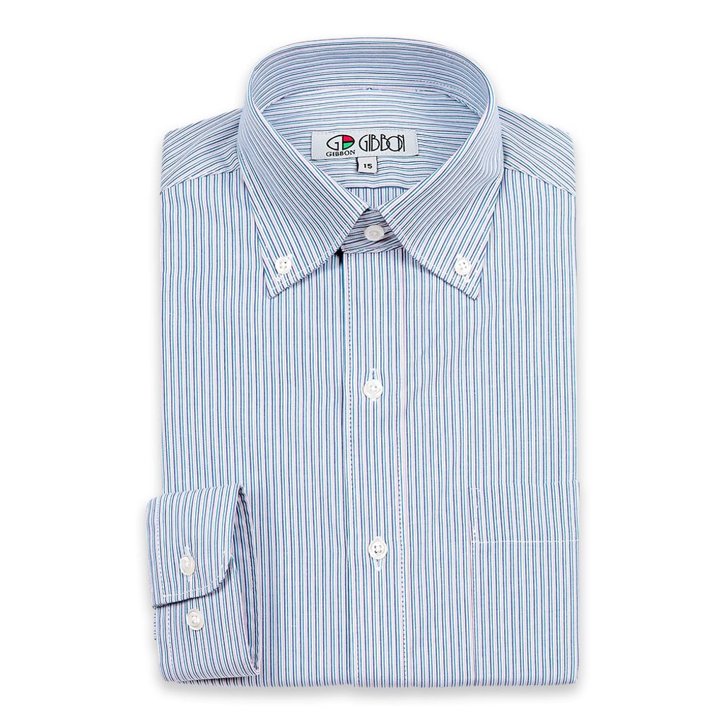 GIBBON吉朋-層次條紋修身長袖襯衫-藍綠-2