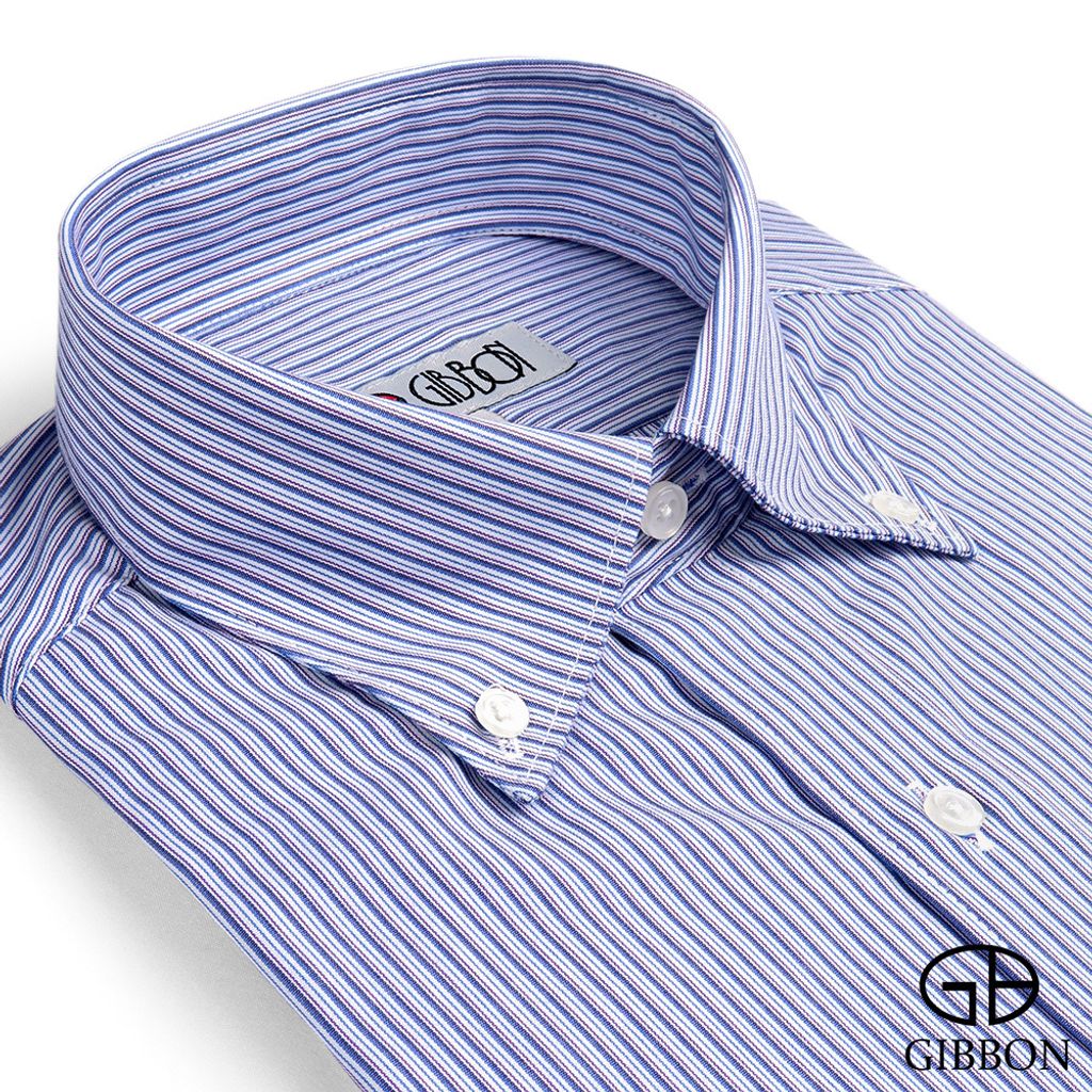GIBBON吉朋-層次條紋修身長袖襯衫-深紫