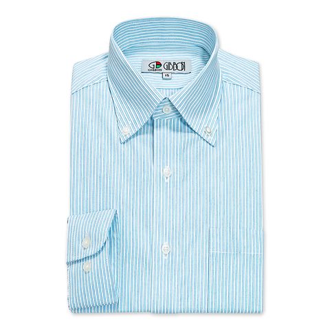 GIBBON吉朋-精選條紋修身長袖襯衫-藍綠條-2