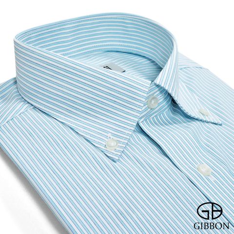 GIBBON吉朋-精選條紋修身長袖襯衫-藍綠條