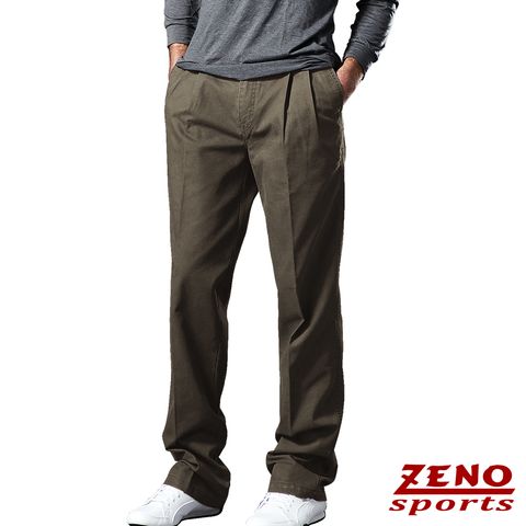 ZENO傑諾-彈性刷色紋涼感棉休閒長褲‧深棕色(打摺/平口)