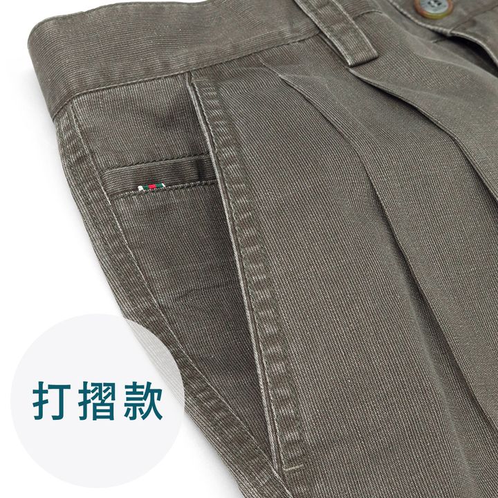 ZENO傑諾-彈性刷色紋涼感棉休閒長褲‧深棕色(打摺/平口)-2