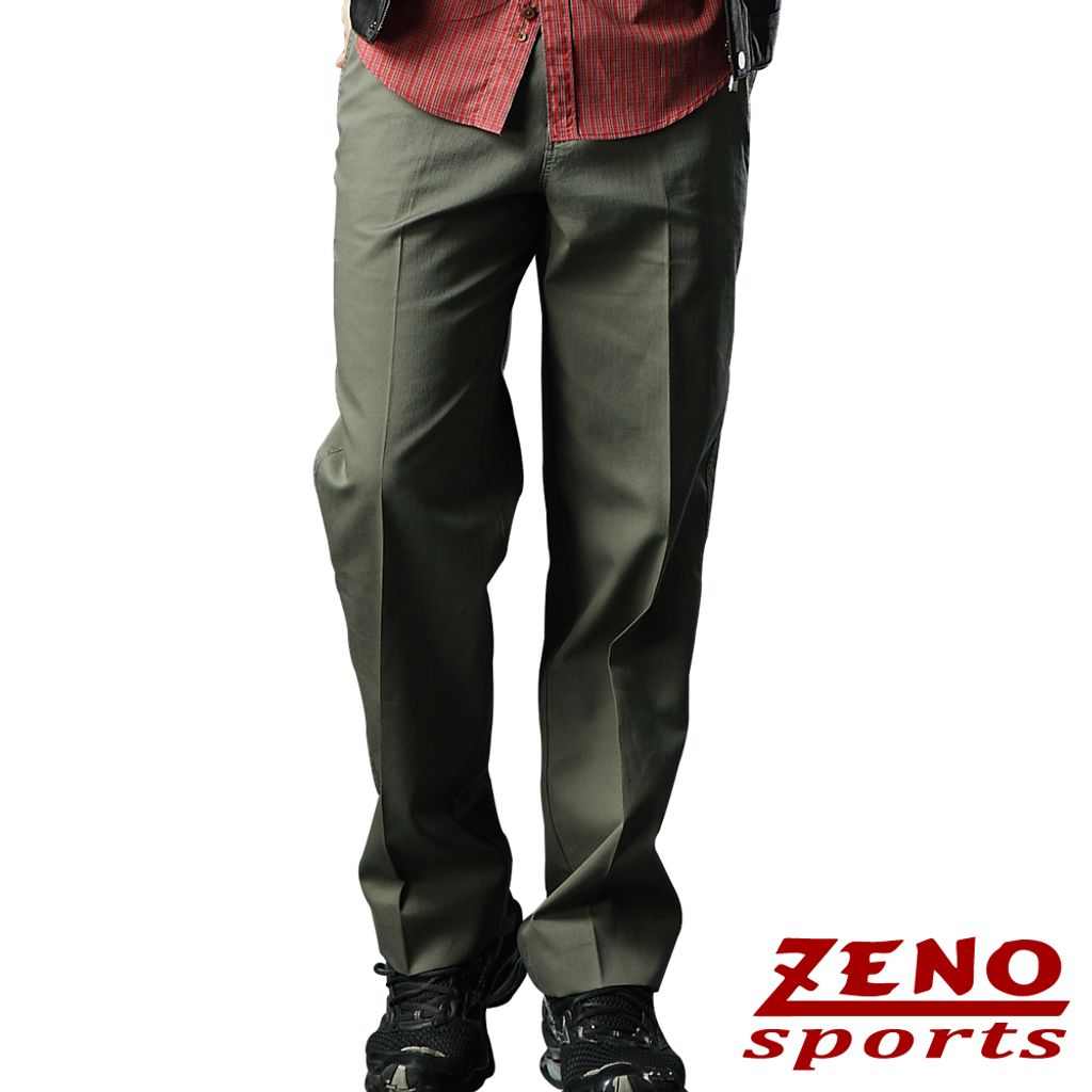 ZENO傑諾-彈性刷色紋涼感棉休閒長褲‧卡其綠(打摺/平口)