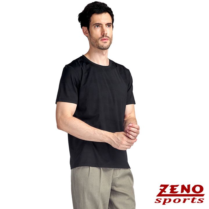 ZENO 涼感速乾圓領印花短袖T恤‧經典黑
