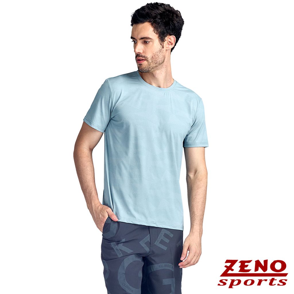 ZENO 涼感速乾圓領印花短袖T恤‧淡藍色
