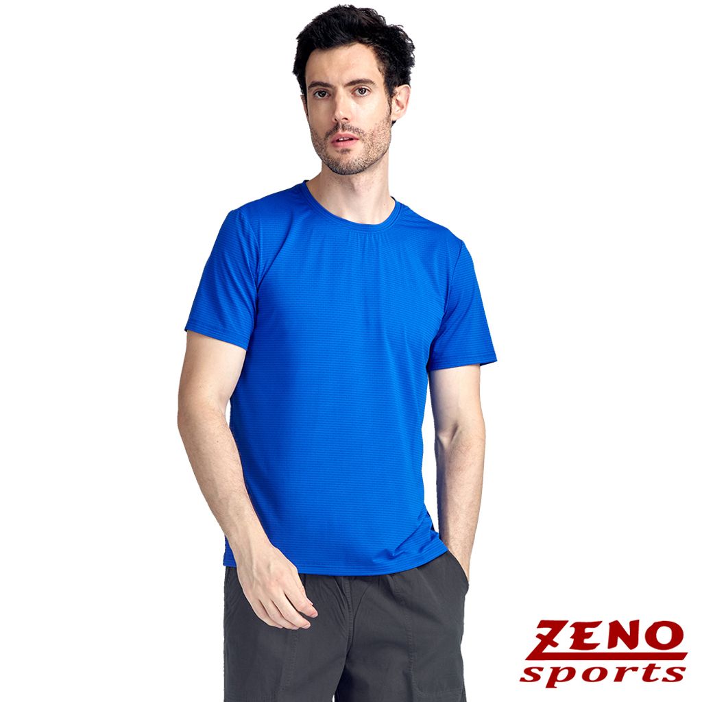 ZENO 涼感速乾圓領條紋短袖T恤‧寶石藍