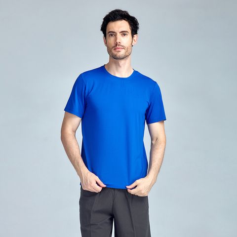 ZENO 涼感速乾圓領條紋短袖T恤‧寶石藍-2