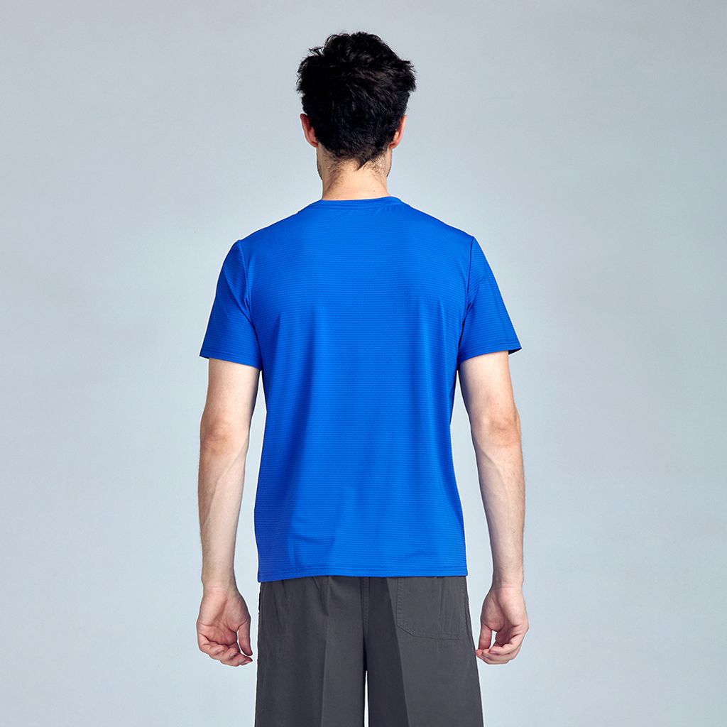 ZENO 涼感速乾圓領條紋短袖T恤‧寶石藍-6