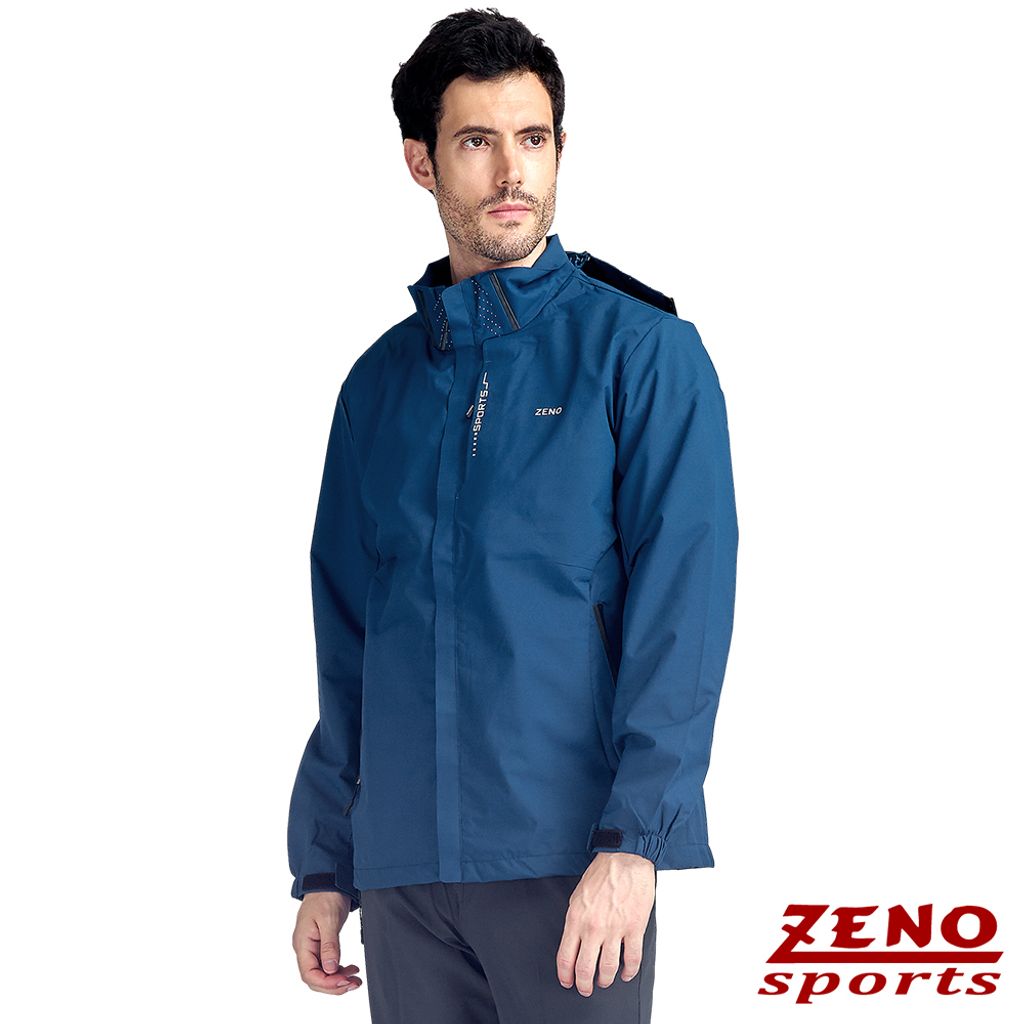 ZENO 防潑水透氣機能衝鋒外套‧普魯士藍/單件式防風/可拆帽