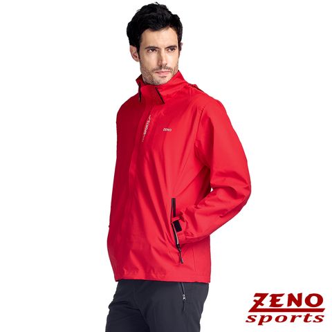 ZENO 防潑水透氣機能衝鋒外套‧山茶紅/單件式防風/可拆帽