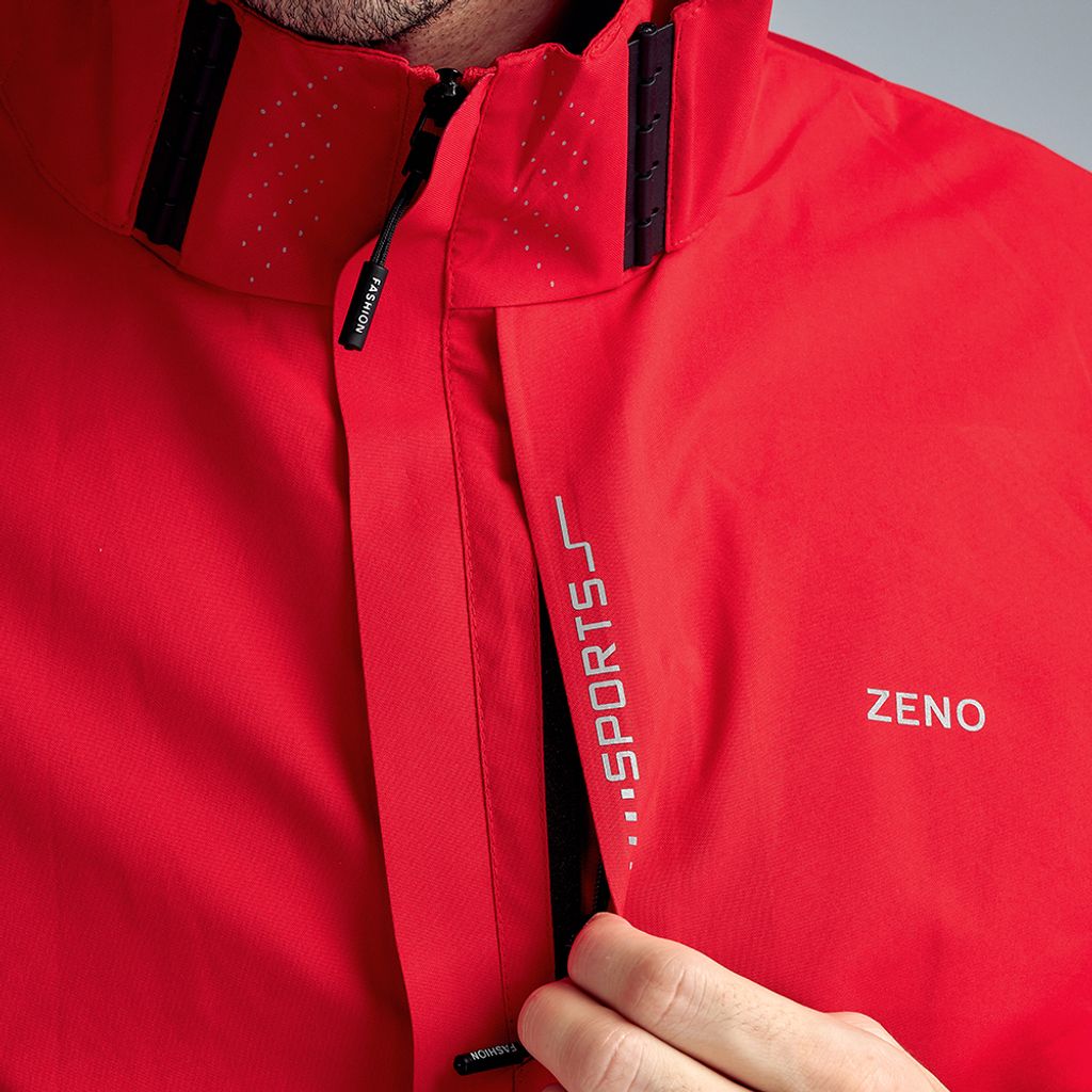 ZENO 防潑水透氣機能衝鋒外套‧山茶紅/單件式防風/可拆帽-3