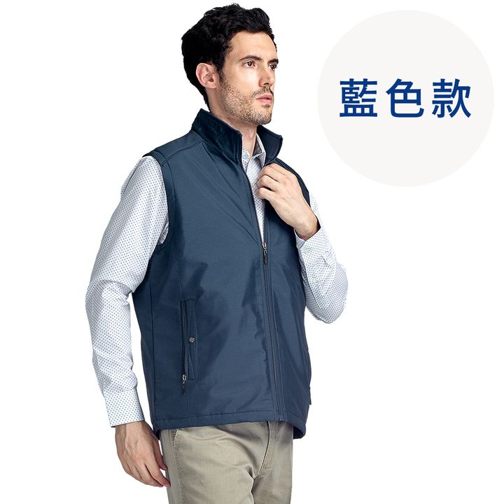 ZENO 頂級厚暖內刷絨保暖鋪棉背心 經典條紋款 藍色