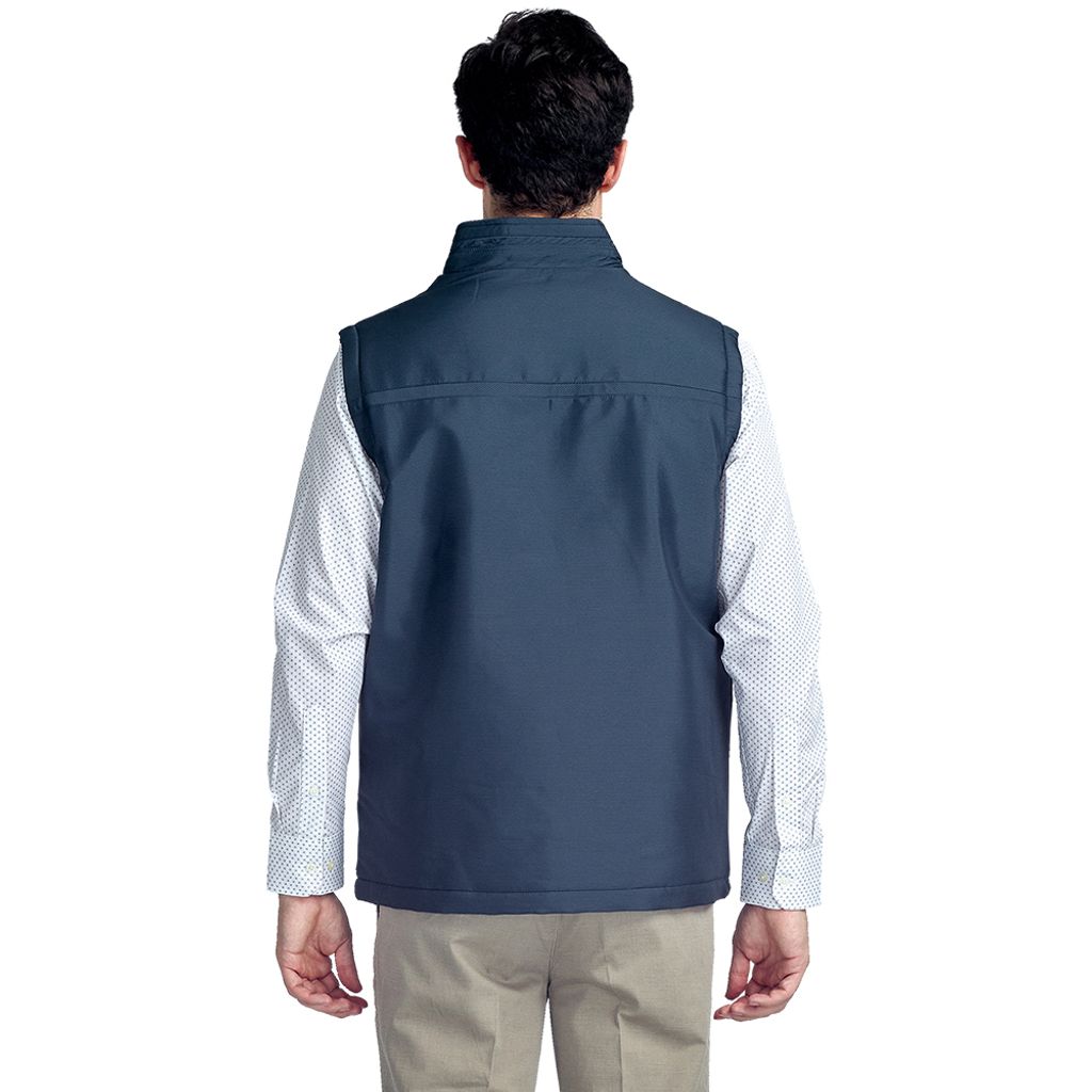 ZENO 頂級厚暖內刷絨保暖鋪棉背心 經典條紋款 藍色/灰色-4