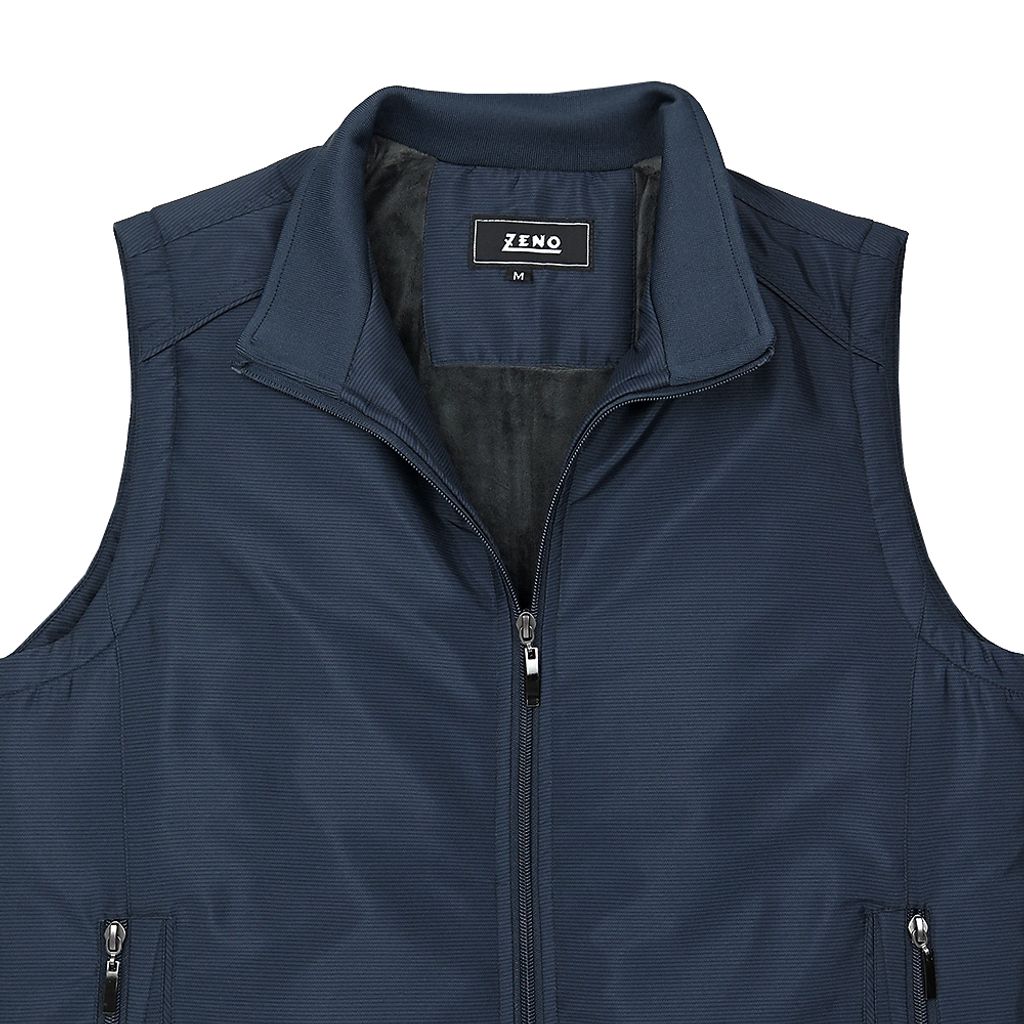 ZENO 頂級厚暖內刷絨保暖鋪棉背心 經典條紋款 藍色/灰色-5