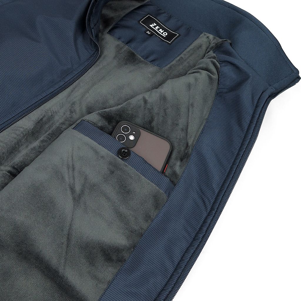 ZENO 頂級厚暖內刷絨保暖鋪棉背心 經典條紋款 藍色/灰色-6