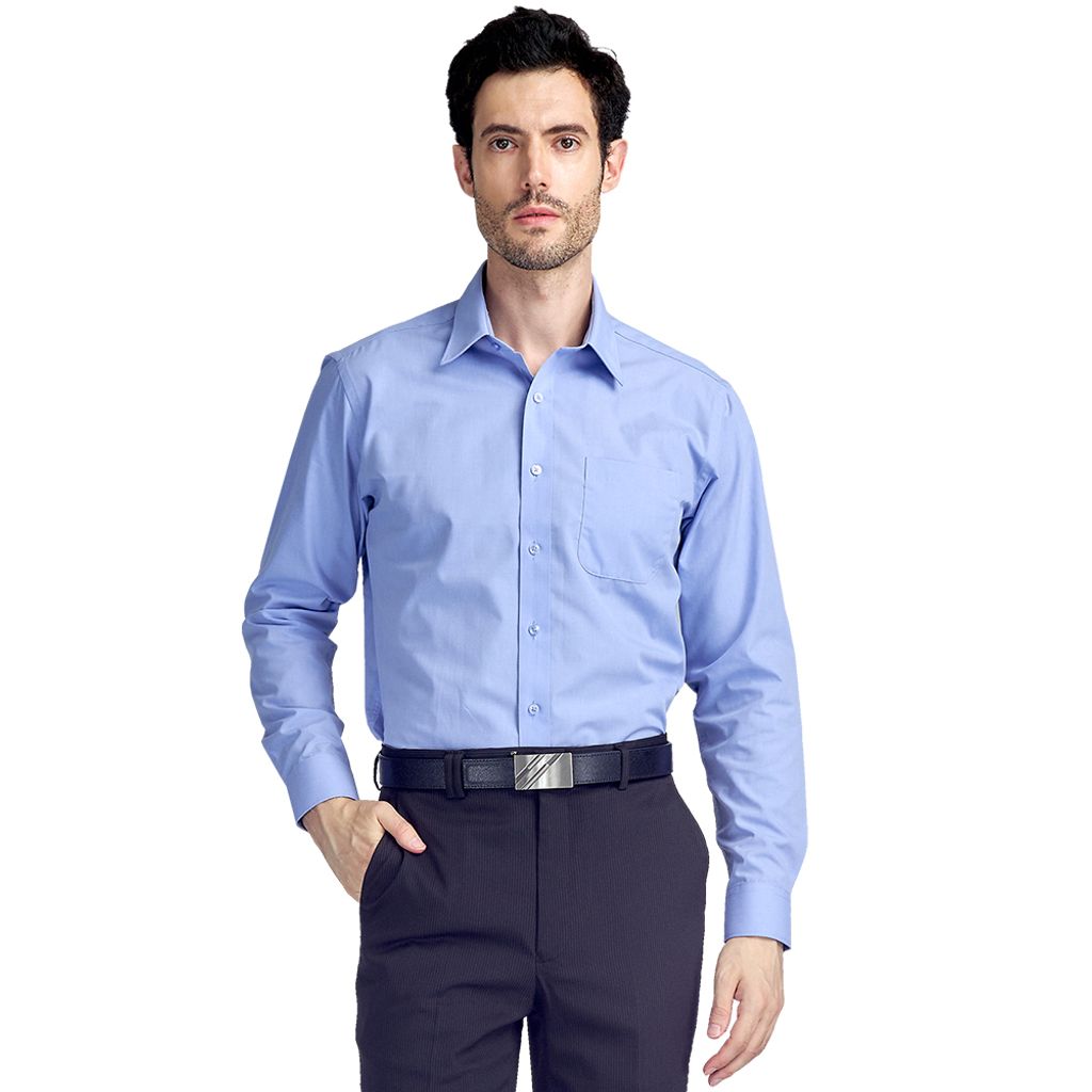 GIBBON 經典商務素面質感長袖襯衫 藍色款-2