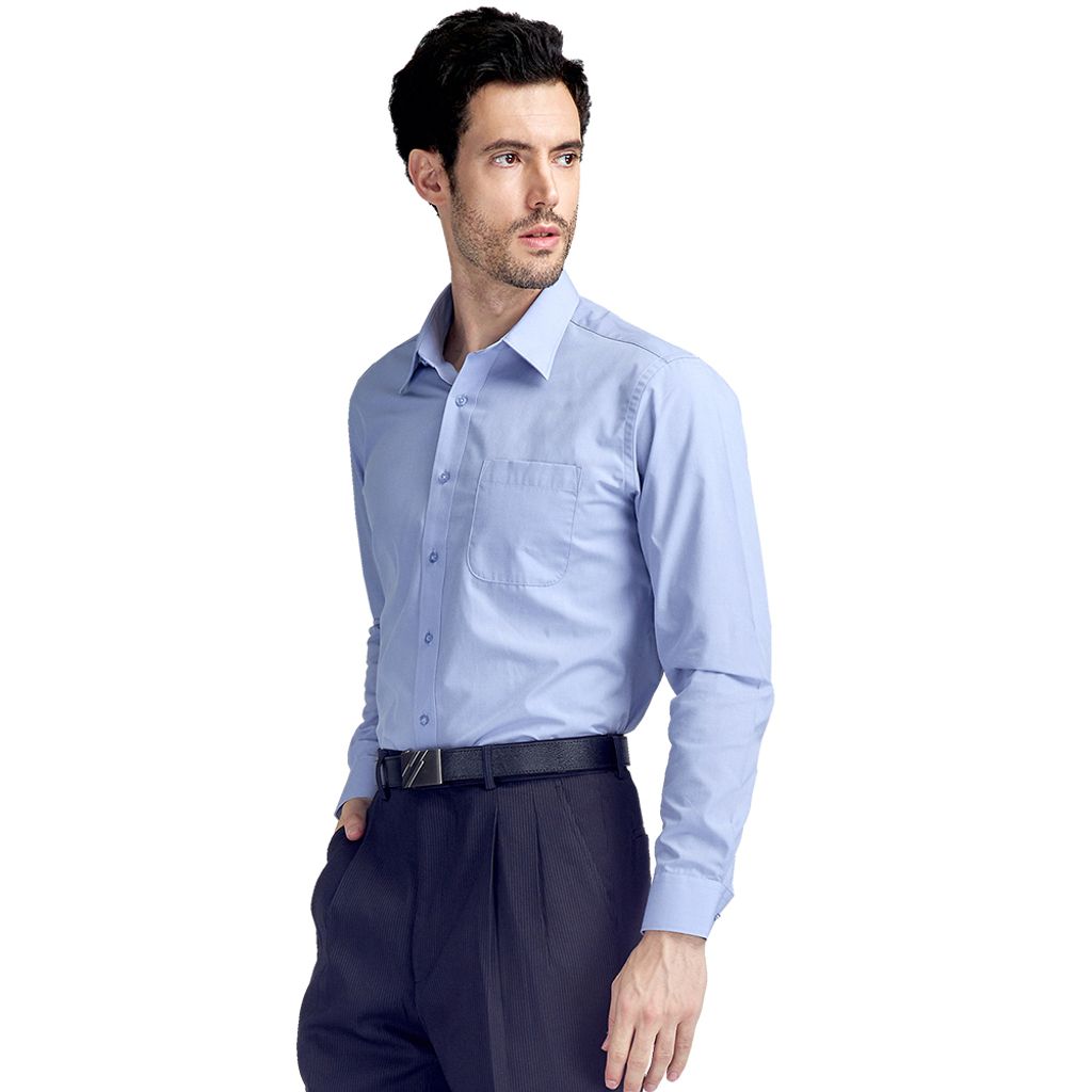 GIBBON 經典商務素面質感長袖襯衫 灰藍款-2