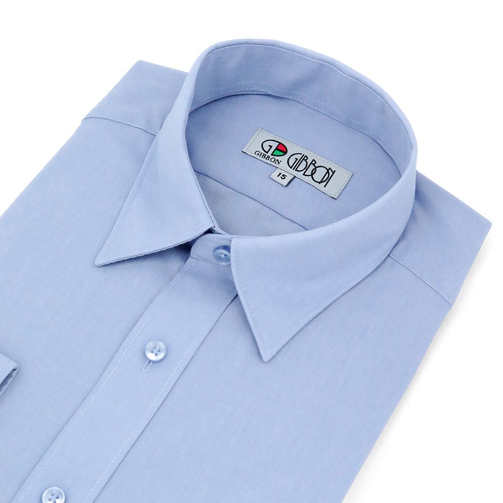 GIBBON 經典商務素面質感長袖襯衫 灰藍款-5