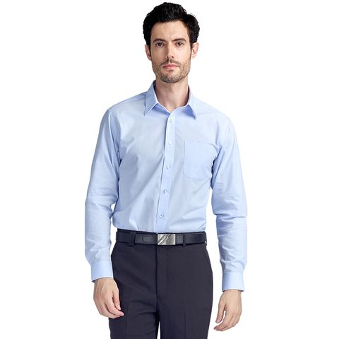 GIBBON 經典商務素面質感長袖襯衫 淡藍款-2
