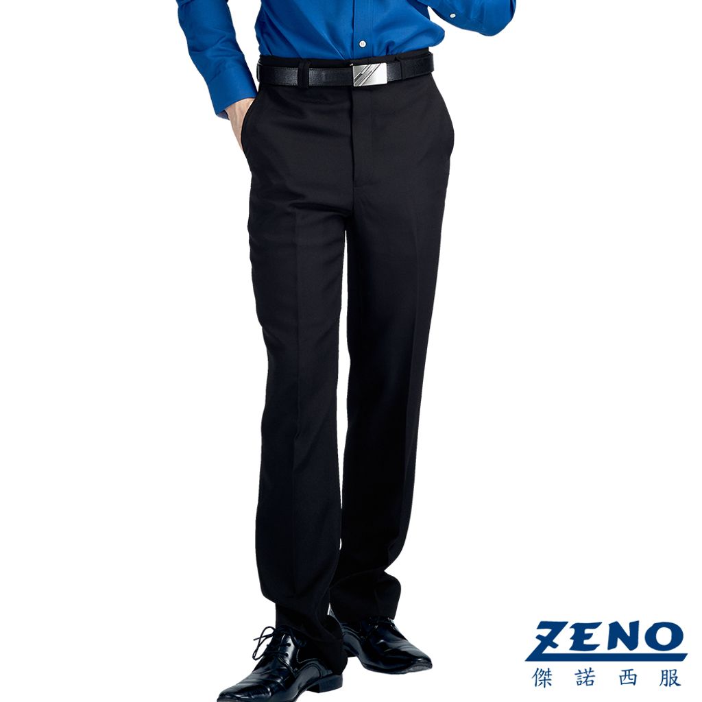 ZENO 商務沉穩素面質感舒適平口西裝褲‧經典黑
