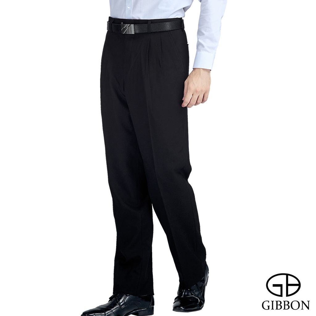 GIBBON 精簡商務素面舒適打摺西裝褲‧黑色