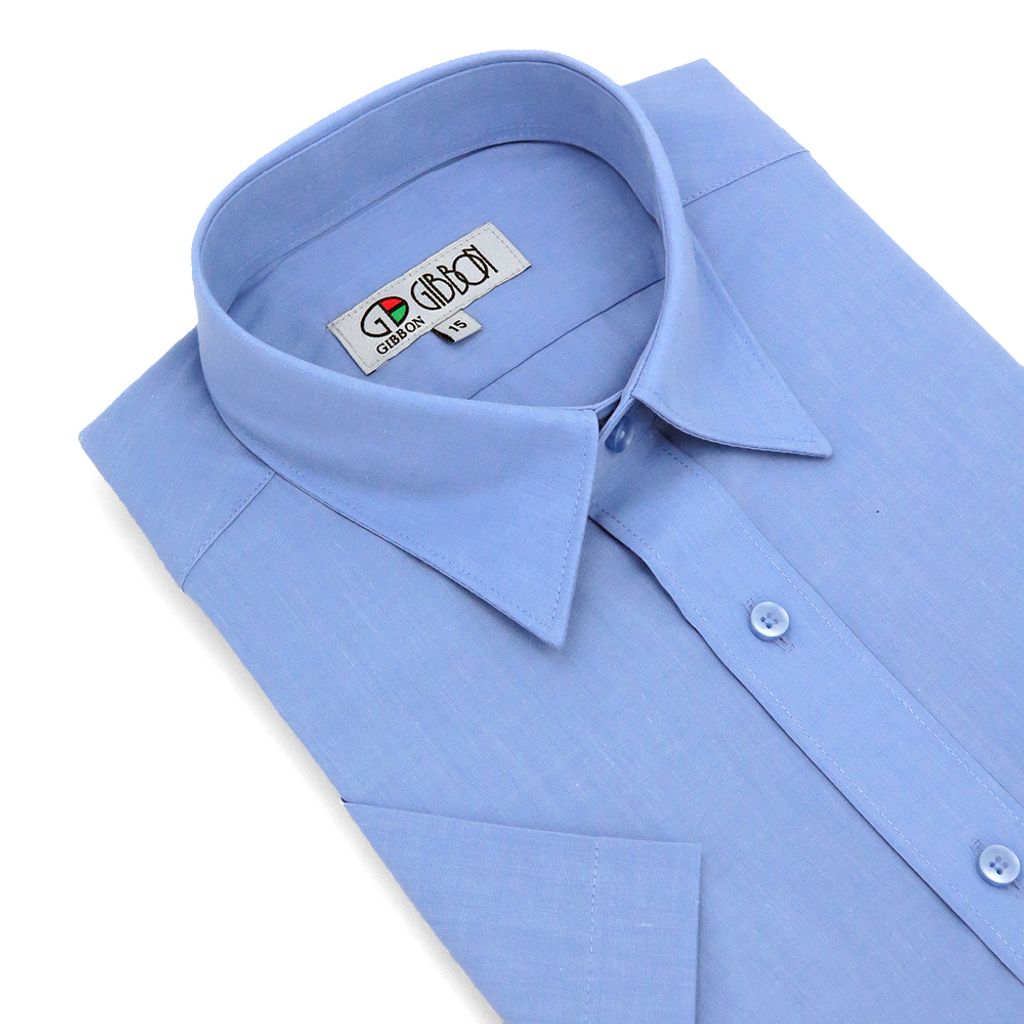 GIBBON 涼感透氣舒適質感短袖襯衫 藍色款-5