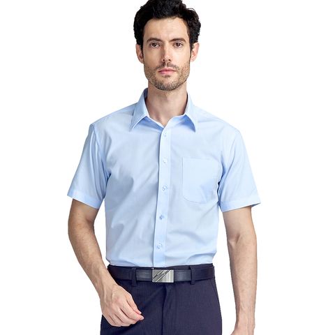 GIBBON 涼感透氣舒適質感短袖襯衫 淡藍款-2